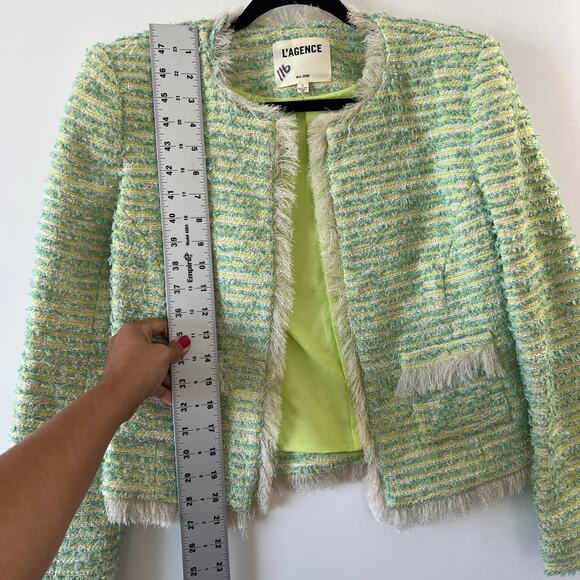 Lagence Green Gold Metallic Fringe Angelina Tweed Blazer Jacket Womens 6 - Picture 10 of 14